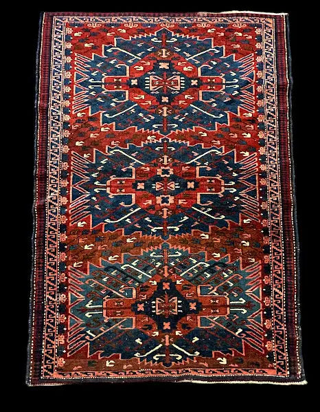 Antique Hand-Knotted Wool Rug Caucasian Kazak Tribal Design in Pink 3'6 x 5'1 I Got Rugs