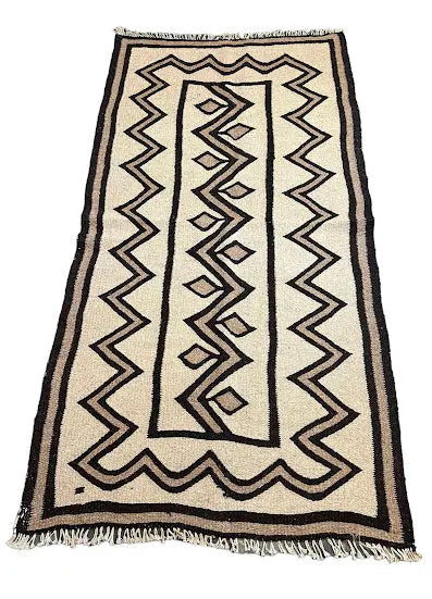 Handmade Vintage Wool Runner Rug Navajo Style Brown/ Beige 3'3 x 6'3 - I Got Rugs Handmade Vintage Wool Runner Rug Navajo Style Brown/ Beige 3'3 x 6'3 I Got Rugs Handmade Vintage I Got Rugs  320.00