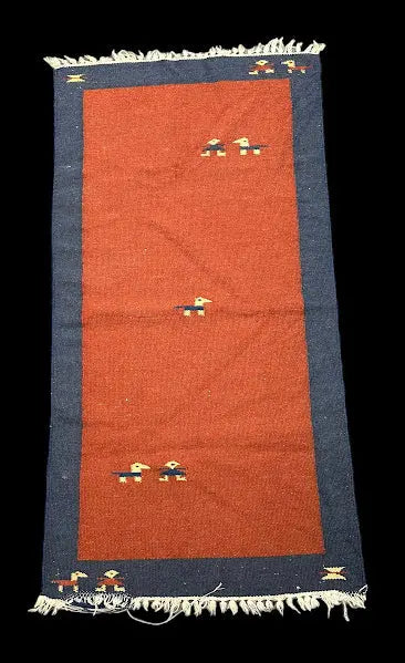 Hand-Knotted Vintage Wool Rug Persian Kilim Gabbeh Design Orange/ Blue 2'3 x 4'5 I Got Rugs