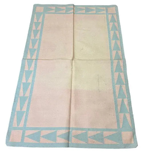 Handmade Vintage Wool Rug Turkish Kilim Geometric Design Pink/ Blue 3'10 x 6'1 I Got Rugs