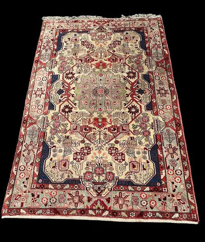 Vintage Hand-Knotted Wool Rug Persian Heriz Beautiful Pinks/ Blues 5' x 7'8 I Got Rugs