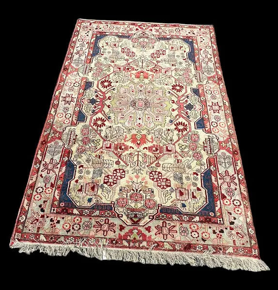 Vintage Hand-Knotted Wool Rug Persian Heriz Beautiful Pinks/ Blues 5' x 7'8 I Got Rugs