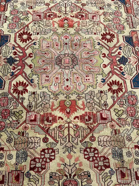 Vintage Hand-Knotted Wool Rug Persian Heriz Beautiful Pinks/ Blues 5' x 7'8 I Got Rugs