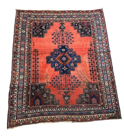 Hand-Knotted Antique Persian Rug Red Wool Oriental Design 5'3 x 6'5 - I Got Rugs Hand-Knotted Antique Persian Rug Red Wool Oriental Design 5'3 x 6'5 I Got Rugs Handmade Vintage I Got Rugs  1450.00