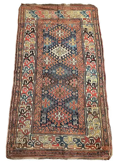 Handmade Antique Wool Caucasian Rug Peach Tribal Pattern 3'7 x 6'4 - I Got Rugs Handmade Antique Wool Caucasian Rug Peach Tribal Pattern 3'7 x 6'4 I Got Rugs Handmade Vintage I Got Rugs  990.00