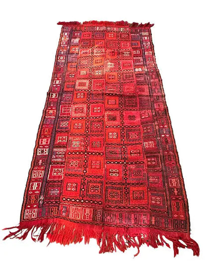 Handmade Antique Wool Rug Red Moroccan Berber Tribal Design  4'4 x 9'5 I Got Rugs