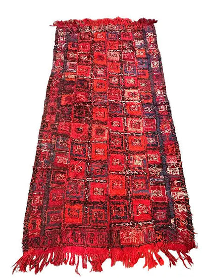 Handmade Antique Wool Rug Red Moroccan Berber Tribal Design  4'4 x 9'5 I Got Rugs