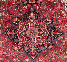 Load image into Gallery viewer, Hand-Knotted Vintage Wool Rug Red Persian Heriz Design 9’2 x 11’3
