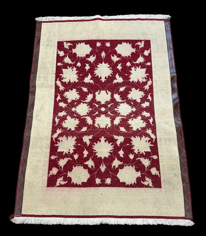 Hand-Knotted Vintage Wool Rug Pakistani Oushak Floral Design Red/ Ivory 3'5 x 5' I Got Rugs