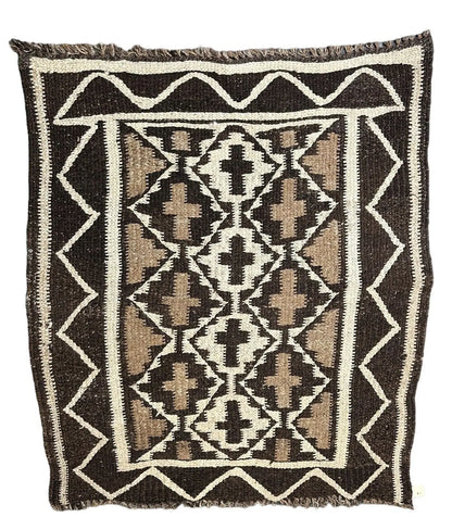 Handmade Vintage Turkish Rug Brown/ Ivory Geometric Design 3'3 x 3'10 I Got Rugs