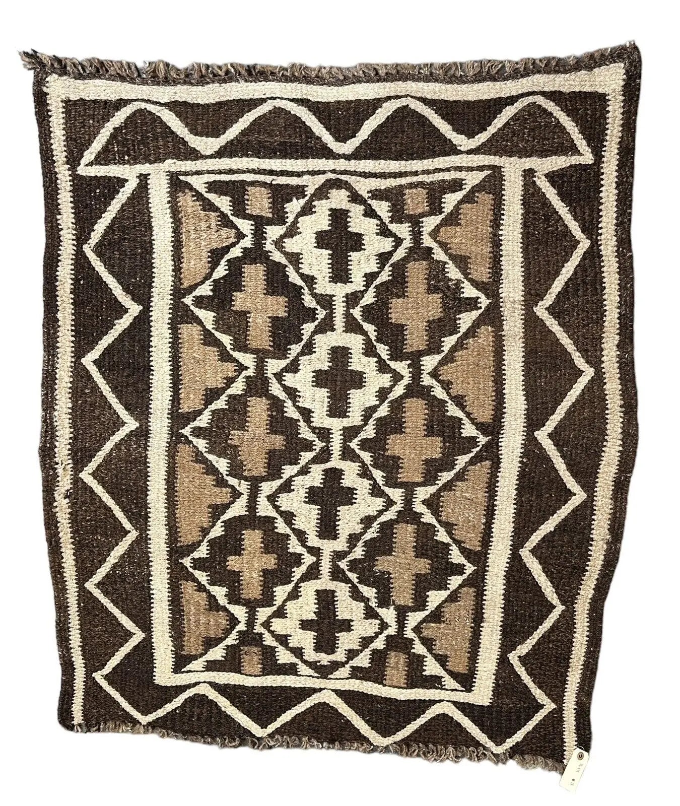 Handmade Vintage Turkish Rug Brown/ Ivory Geometric Design 3'3 x 3'10 I Got Rugs