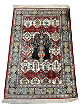 Load image into Gallery viewer, Hand-Knotted Vintage Persian Tabriz Silk Rug Red 3&#39;4 x 4&#39;11
