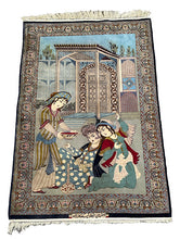 Load image into Gallery viewer, Handmade Vintage Silk Rug Persian Isfahan Pictorial Design 2&#39;10 x 4&#39;2
