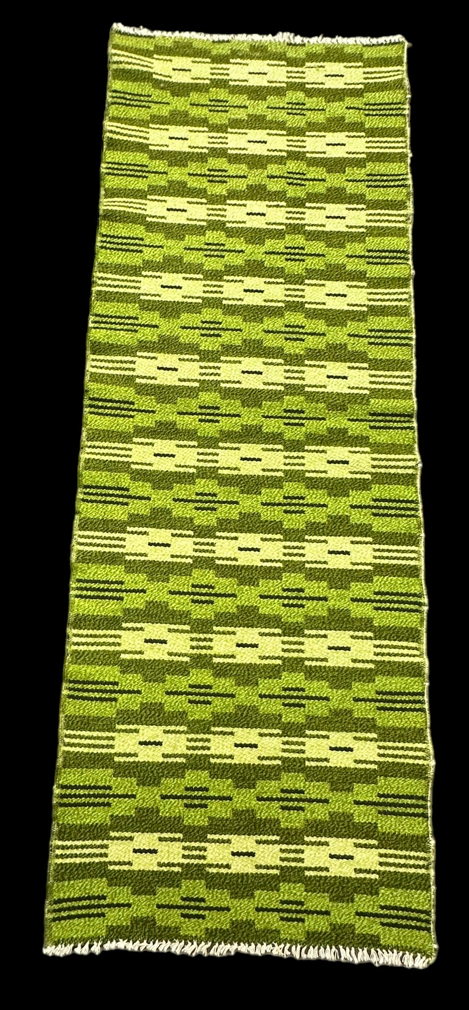 Handmade Vintage Wool Runner Rug Turkish Kilim Green Tribal Pattern 2'3 x 6'4