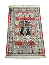 Load image into Gallery viewer, Hand-Knotted Vintage Persian Tabriz Silk Rug Red 3&#39;4 x 4&#39;11
