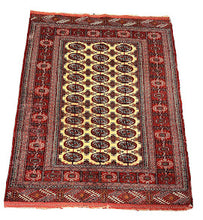 Load image into Gallery viewer, Hand-Knotted Vintage Persian Wool Rug Turkoman Style Red 3&#39;9 x 4&#39;10
