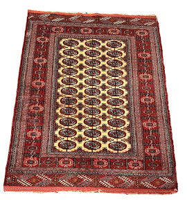 Hand-Knotted Vintage Persian Wool Rug Turkoman Style Red 3'9 x 4'10