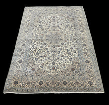 Load image into Gallery viewer, Hand-Knotted Vintage Wool Rug Persian Kashan Ivory Floral Pattern 9’8 x 13’2
