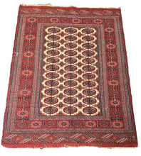 Load image into Gallery viewer, Hand-Knotted Vintage Persian Wool Rug Turkoman Style Red 3&#39;9 x 4&#39;10
