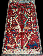 Load image into Gallery viewer, Vintage Hand-Knotted Wool Rug Red Afghan Tree of Life Pictorial Design 4&#39;4 x 7&#39;2
