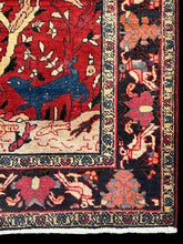 Load image into Gallery viewer, Vintage Hand-Knotted Wool Rug Red Afghan Tree of Life Pictorial Design 4&#39;4 x 7&#39;2
