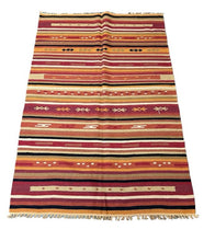 Load image into Gallery viewer, Hand-Woven Wool Turkish Anatolian Rug Multicolor Striped Design 3&#39;11 x 5&#39;11
