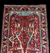 Load image into Gallery viewer, Vintage Hand-Knotted Wool Rug Red Afghan Tree of Life Pictorial Design 4&#39;4 x 7&#39;2
