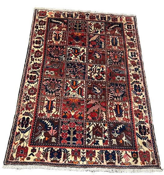 Hand-Knotted Vintage Persian Wool Rug Bakhtiari Style Red 4'8 x 7'