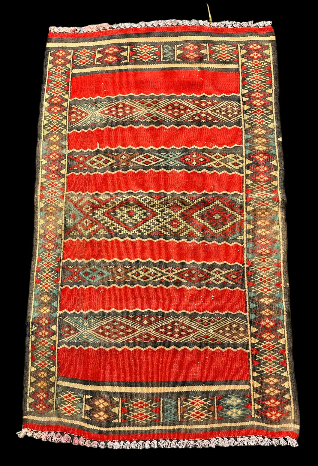 Beautiful Vintage Handmade Wool Rug Red Moroccan Berber Tribal Design 2'6 x 4'4