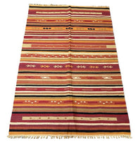 Load image into Gallery viewer, Hand-Woven Wool Turkish Anatolian Rug Multicolor Striped Design 3&#39;11 x 5&#39;11
