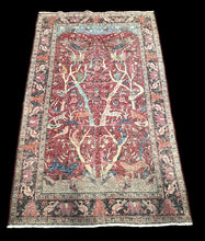 Load image into Gallery viewer, Vintage Hand-Knotted Wool Rug Red Afghan Tree of Life Pictorial Design 4&#39;4 x 7&#39;2
