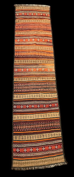 Hand-Woven Vintage Wool Rug Turkish Tribal Pattern in Bold Colors 2'7 x 10'6