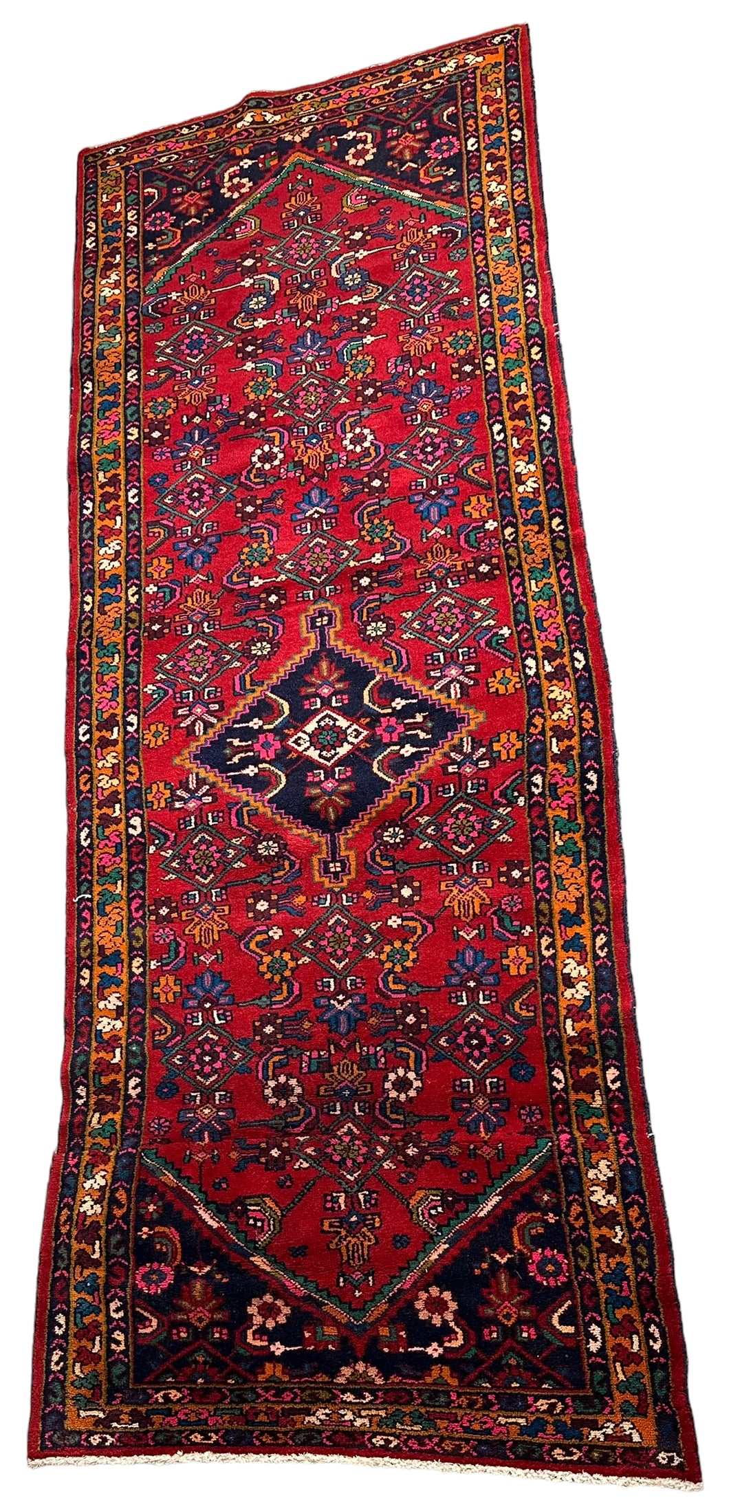 Hand-Knotted Vintage Persian Village Style Runner Rug Red 3'4 x 8'10