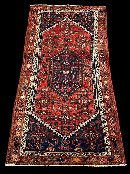 Vintage Hand-Knotted Wool Rug Persian Hamadan Red Oriental Pattern 3'5 x 6'5