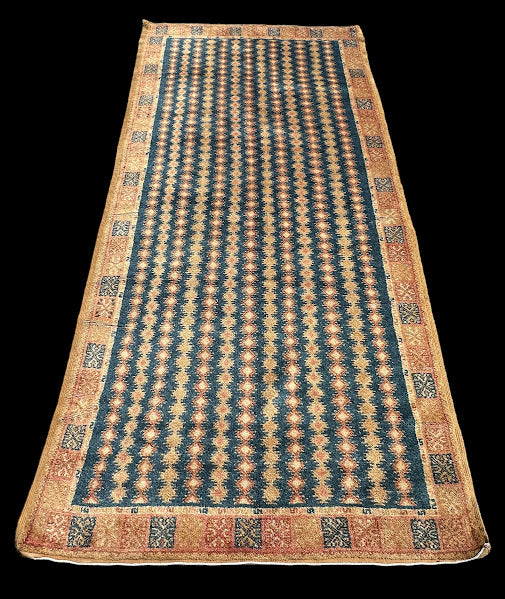 Hand-Knotted Vintage Wool Rug Blue/Orange Persian Shiraz Oriental Design 5' x 10'5