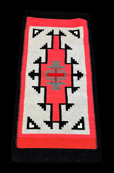 Vintage Handmade Wool Rug Navajo Style Geometric Design Red 2'5 x 4'11