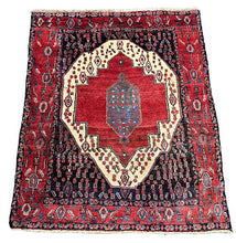 Load image into Gallery viewer, Hand-Knotted Vintage Persian Rug Hamadan Design Red 3&#39;11 x 4&#39;10 Wool
