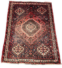 Load image into Gallery viewer, Hand-Knotted Vintage Persian Shiraz Wool Rug Red 3&#39;11 x 5&#39;4
