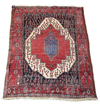 Load image into Gallery viewer, Hand-Knotted Vintage Persian Rug Hamadan Design Red 3&#39;11 x 4&#39;10 Wool
