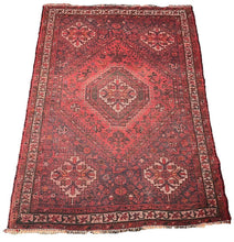 Load image into Gallery viewer, Hand-Knotted Vintage Persian Shiraz Wool Rug Red 3&#39;11 x 5&#39;4
