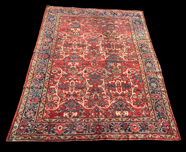 Vintage Hand-Knotted Wool Rug Red Persian Sarouk Oriental Design 9'3 x 12'