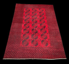 Load image into Gallery viewer, Vintage Hand-Knotted Wool Rug Stunning Red Afghan Turkmen Design 8&#39;2 x 11&#39;
