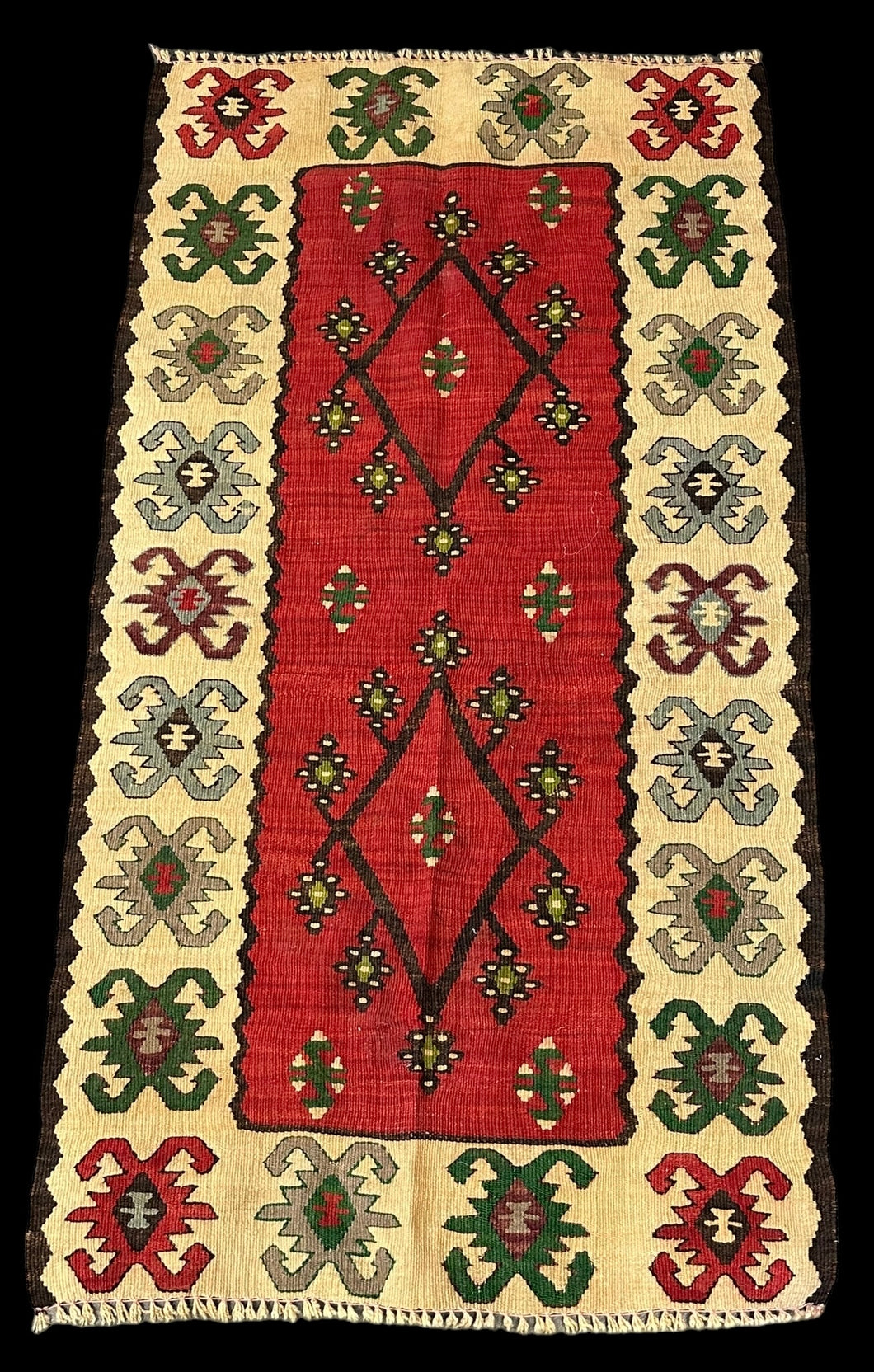 Handmade Vintage Wool Rug Multicolor Turkish Kilim Geometric Design 2' x 4'