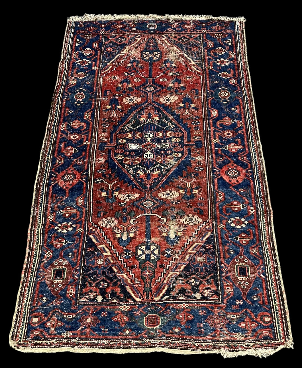 Antique Handmade Wool Rug Unique Persian Oriental Design Bold Colors 3'6 x 6'3