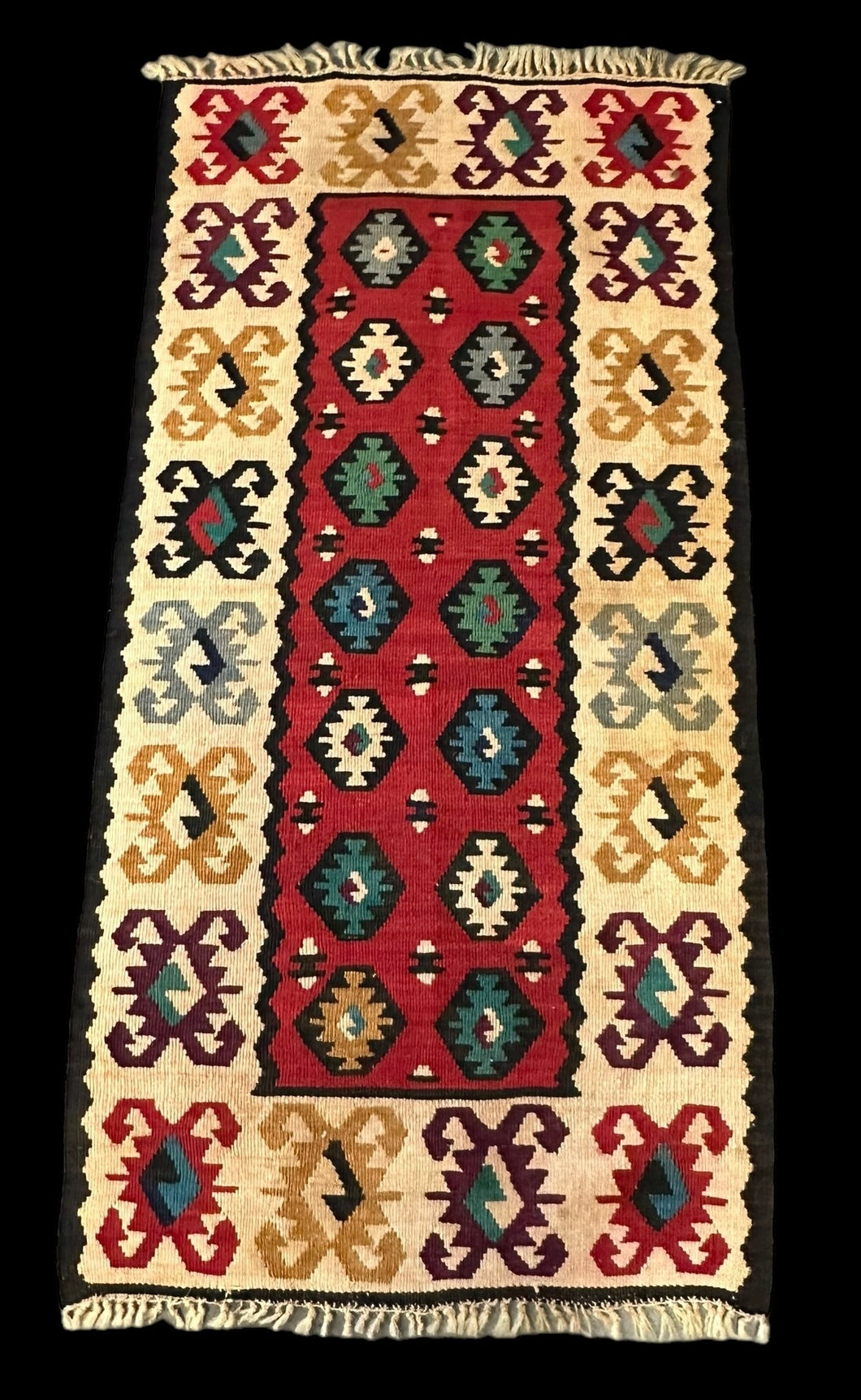 Handmade Vintage Wool Rug Turkish Kilim Colorful Geometric Pattern 2'5 x 4'9