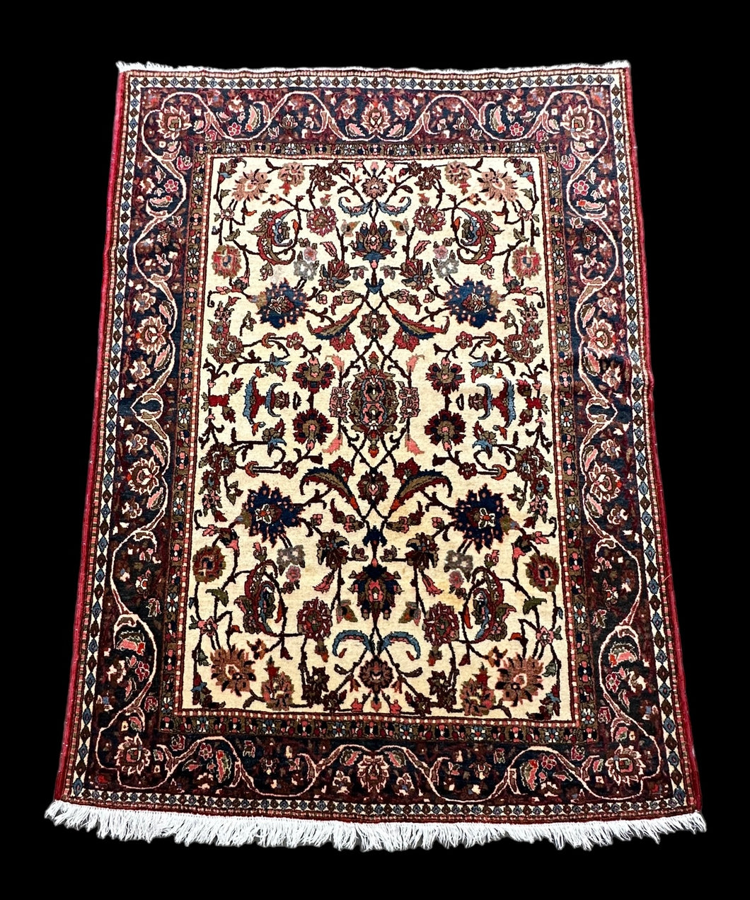 Vintage Handmade Persian Wool Rug Multicolor Floral Design 4'10 x 7'