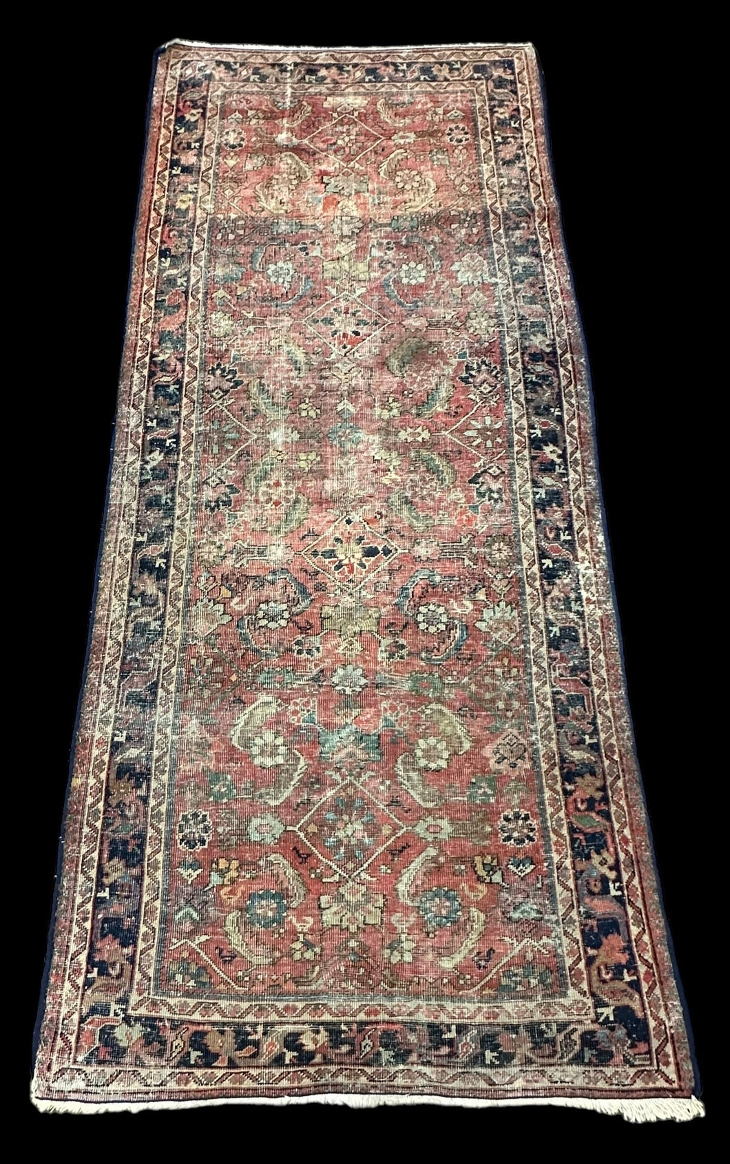 Antique Handmade Wool Runner Rug Persian Oriental Design Bold Colors 3'9 x 8'6