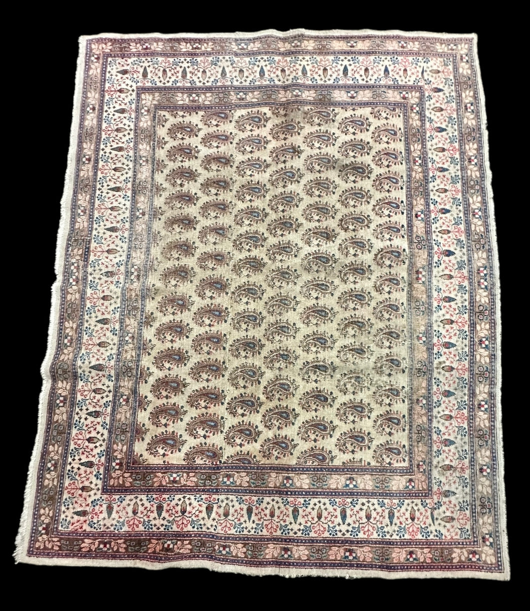 Handmade Vintage Wool Rug Persian Oriental Design in Light Colors 6' x 7'6