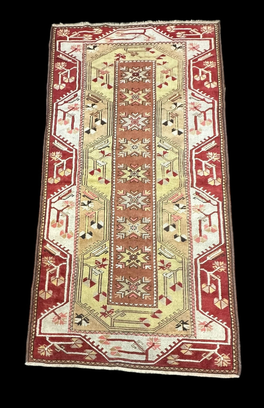 Beautiful Vintage Handmade Wool Rug Colorful Turkish Oriental Design 3'11 x 7'6