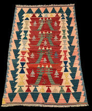 Load image into Gallery viewer, Handmade Vintage Wool Rug Colorful Turkish Kilim Geometric Design 2&#39;11 x 4&#39;5
